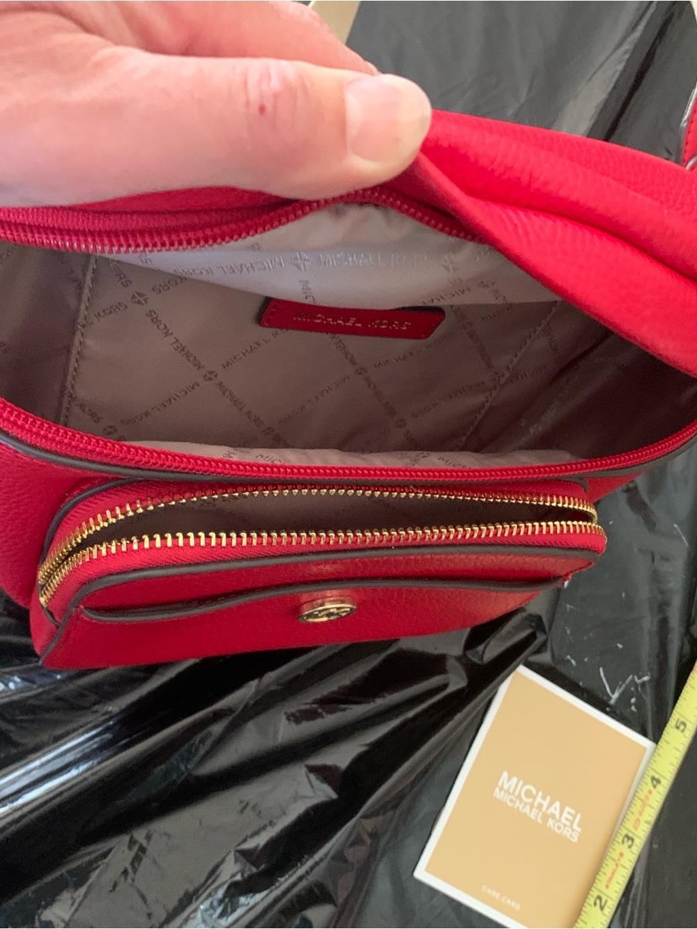 Michael Kors Red 100% Pebbled Leather Crossbody Or Belt Bag with Contrast Strap - Picture 6 of 6